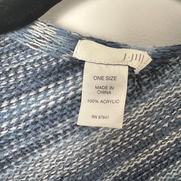 J. Jill One Size Blue Ombre Gradient Knit Open Poncho Ruana Wrap Coastal Boho - Picture 7 of 8